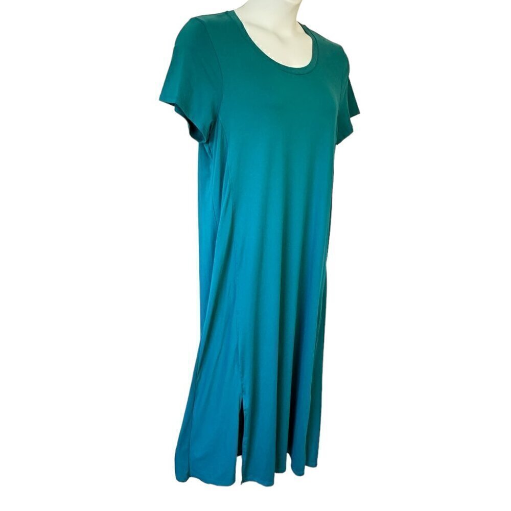 Cuddl Duds Flexwear Maxi Dress Teal Color Scoop Neck Short Sleeve Side Slits P1X - Picture 3 of 8
